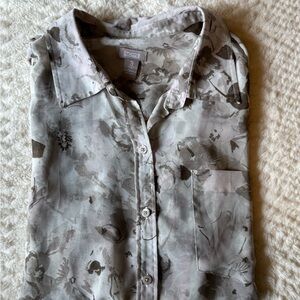 Chico's Floral Button Down Shirt - Gray and Cream